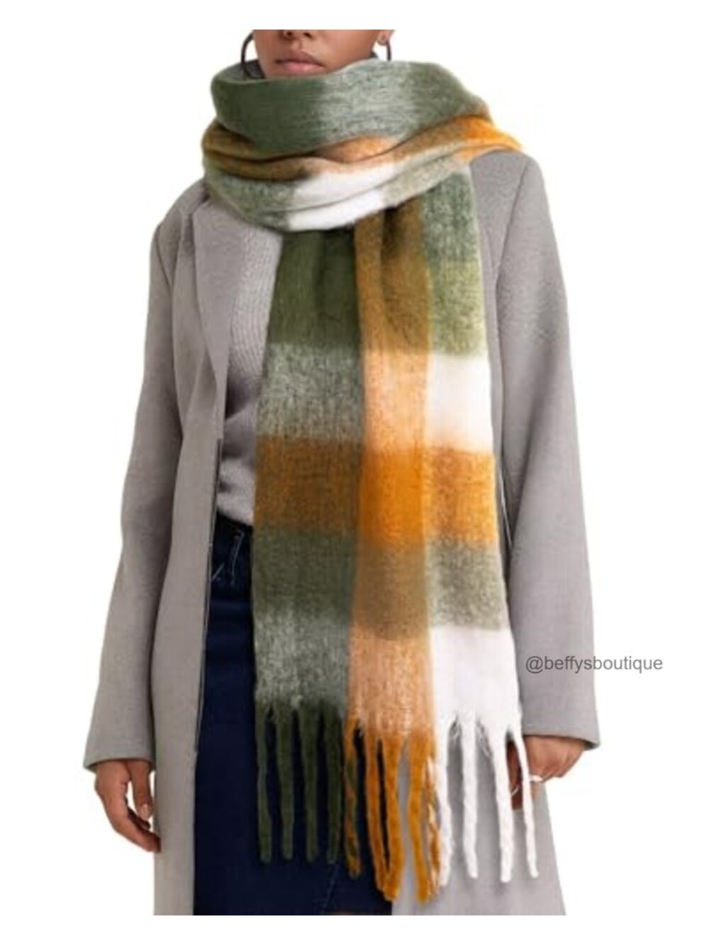 Oversized Geometric Blanket Scarf with Fringe 100% Polyester